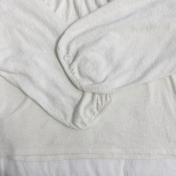 MADEWELL OFF WHITE  SUPERLIGHT JACQUARD EMBROIDERED SMOCKED LONG SLEEVE BLOUSE - Picture 9 of 10